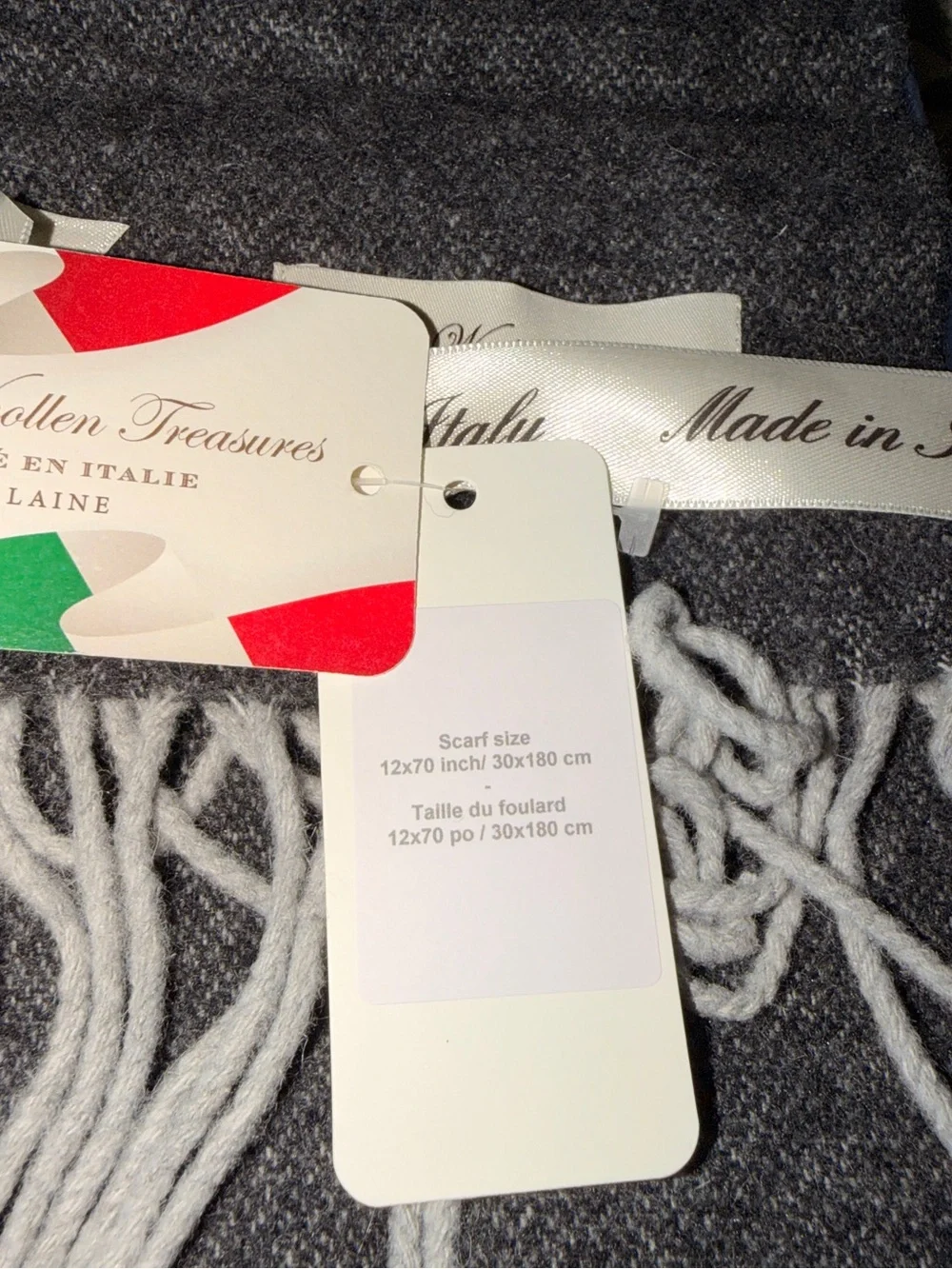 NWT NIb Men’s Italian 100% Wool Scarf & Beanie Set Made in Italy Black Gray